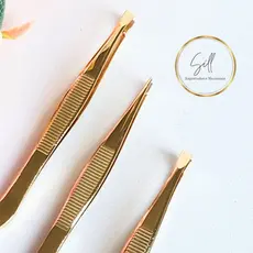 3 kit Pinça Profissional Em Aço Inoxidável Para Remoção De Pelos / Sobrancelha - Dourada