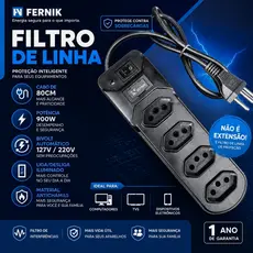 Filtro de Linha 4 Tomadas Preto Fernik – Segurança e Praticidade no Seu Dia a Dia!