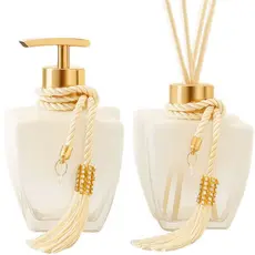 Kit Vidros Banheiro Luxo Degradê Branco Completo com Porta Sabonete Líquido e Difusor de Ambiente Elegante