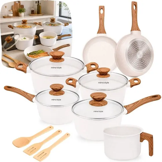 Jogo De Panelas De Cozinha Mimo Style Cook Fundo De Tripla Indução 10 Peças Marmol
