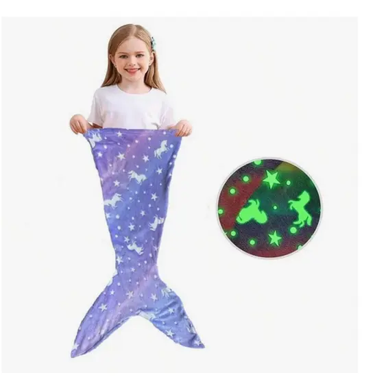 Cobertor Infantil Sereia Iluminado Manta Saco de Dormir Brilha no Escuro Criança Divertido Menina