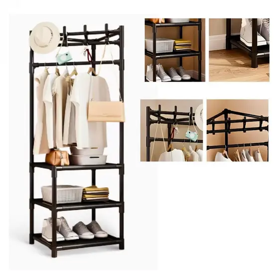 ARMÁRIO ORGANIZADOR RACK DE CANTO PORTÁTIL DOBRÁVEL COM CABIDES PARA ROUPAS E SAPATEIRA