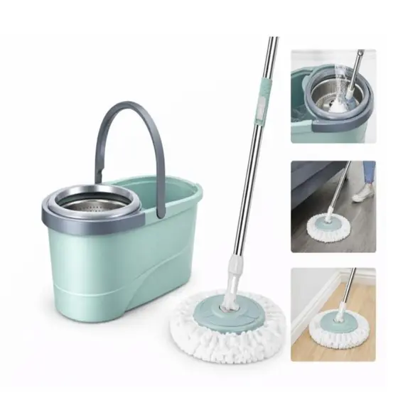 MOP INOX BALDE DUPLO COM RODINHA ESFREGAO 360 GIRATORIO CESTO PROFISSIONAL GRANDE 12 LITROS RODO VASSOURA 2 EM 1 LIMPA S