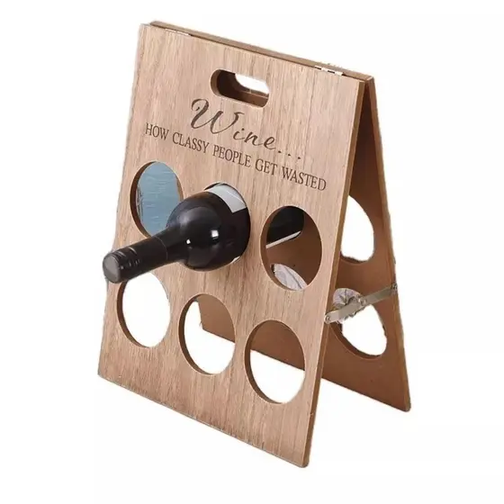 Suporte Vinhos Para 6 Garrafas Madeira Premium Dobrável para Mesa e Bancada