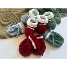 Sapatinho e Luvinha de Bebê Sapato Luva Bebê 0 - 3 Meses Super Luxo Crochê Tricô Várias Cores