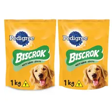 KIT 2 Biscoito Pedigree Biscrok Multi Cães Adultos 1kg Petisco Cachorro