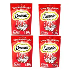 4 X Petisco Dreamies Para Gatos Adultos Sabor Carne 150g