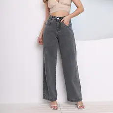 Calça Jeans Feminina Cintura Alta Pantalona Moda Atual