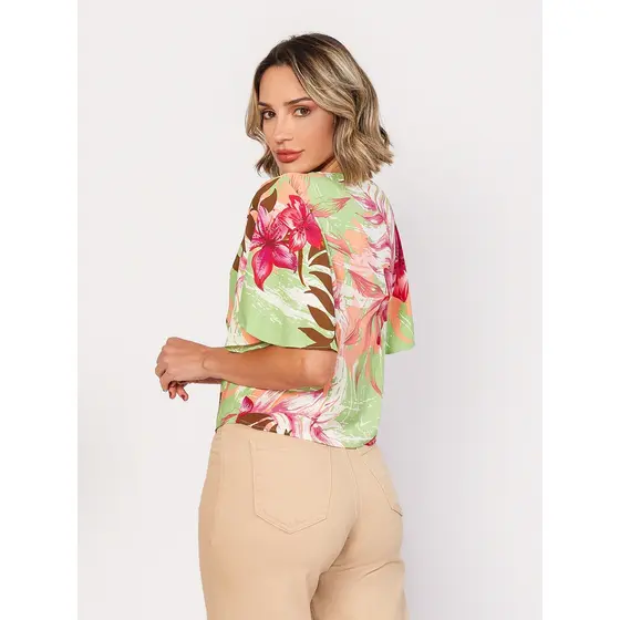 Blusa estampado feminina manga curta com detalhes na frente importadosLL9819