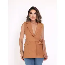 Colete longo com cinto alfaiataria feminino novo 2025