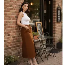 Saia jeans cintura alta Fenda no meio, casual, elegante, simples e elegante