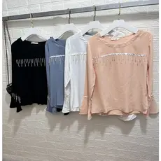 Camisa Feminina  Manga Longa Importado manga flare detalhe miçangas Primavera e outono sd2189