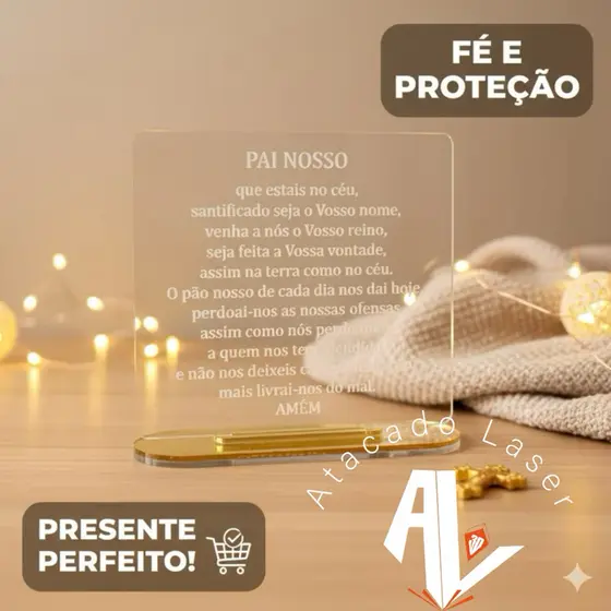 lembrancinha pai nosso - Acrilico espelhado personalizamos a base com escrita ideal para batizado- Acrilico cristal