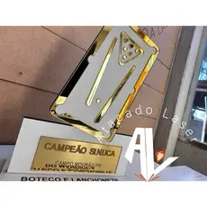 Kit Troféu Personalizado Sinuca - Bolinho MDF com Acrilico espelhado