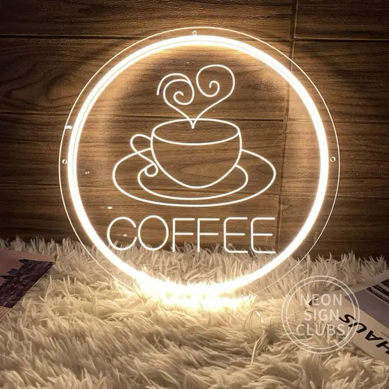 Luminária LED Neon Coffee Personalizada 30cm - Decoração Cafeteria Bar Cozinha - Acrílico Espelhado