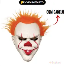 Máscara Assustadora Palhaço com Cabelo Fantasia Festa Halloween
