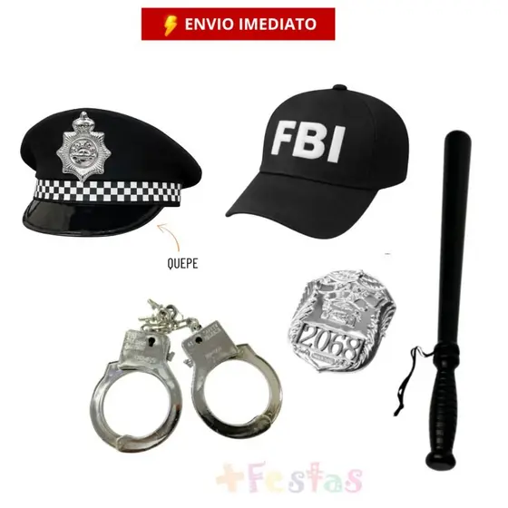 Acessórios Policial FBI Festa Fantasia Cosplay - Monte seu Kit