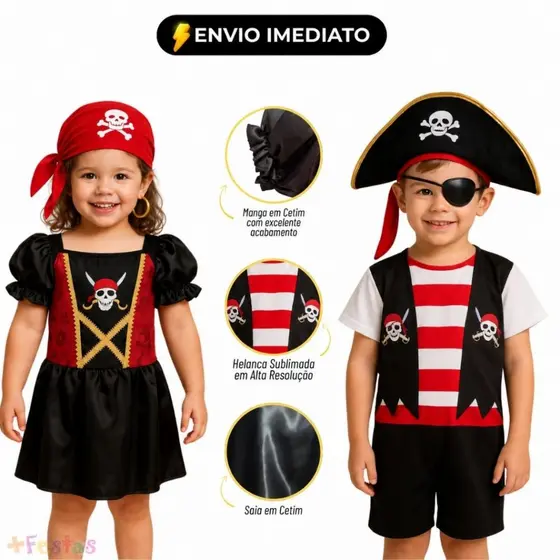 Fantasia Infantil Pirata Menina 4 a 8 Anos Pirata Cosplay Caribe Festa Dia Crianças Acessório
