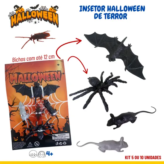 5/10/20 Insetos Realistas Terror Halloween Morcego Aranha Rato Barata