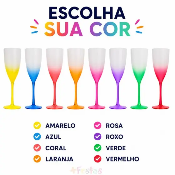Kit 2/4/6 Taça Champanhe Degradê 180ml Plástica Reutilizável Casamento Festa Aniversário