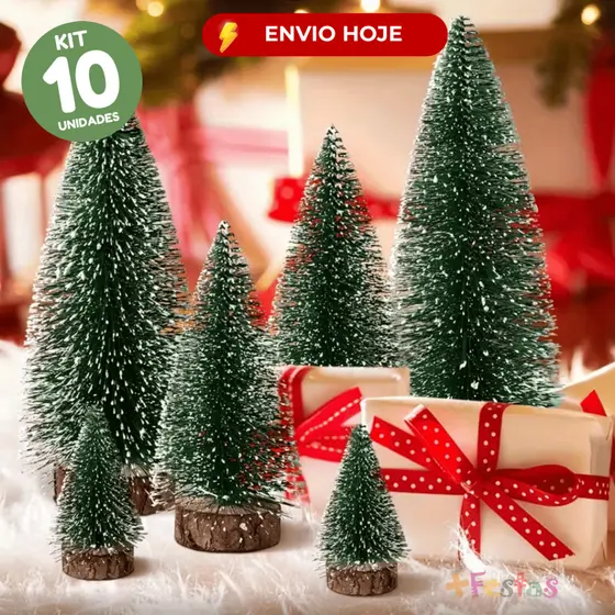 10 Mini Árvore de Natal Enfeite de Mesa Pinheiro de Natal Nevada Lembrancinha Natalina Empresa 15cm