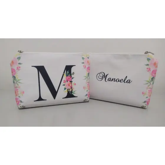 Necessaire bolsinha lembrancinha personalizada com nome floral rosa