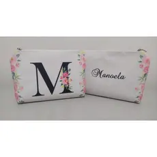 Necessaire bolsinha lembrancinha personalizada com nome floral rosa