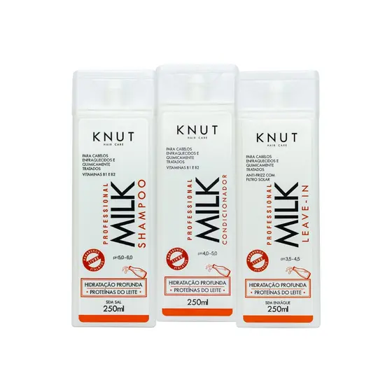 Kit Shampoo + Condicionador + Leave-in Knut Milk - Hidratação e Brilho