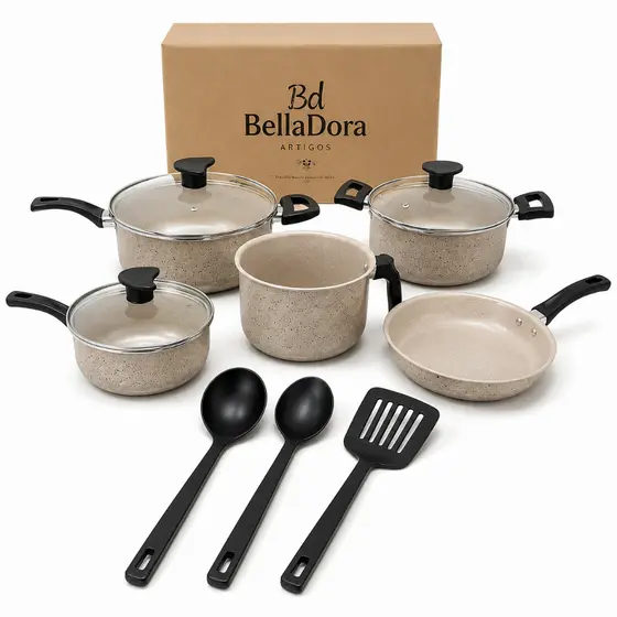 Jogo de Panelas Antiaderente 8 Peças com Tampas de Vidro | Kit Completo Cozinha Moderna