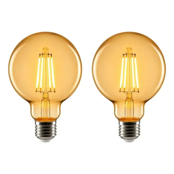 Kit 2 Lâmpadas Filamento LED G95 Ultraluz Globo Âmbar 4W 2300K E27 Bivolt Vintage
