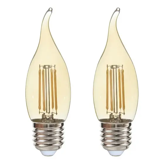 Kit 2 Lâmpadas LED Filamento BA35 Chama 4W E27 2300K Âmbar Bivolt Ultraluz Retrô Decorativa