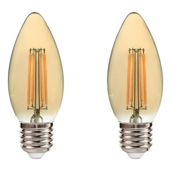 Kit 2 Lâmpadas LED Filamento C35 4W E27 2300K Âmbar Bivolt Ultraluz Retrô Decorativa