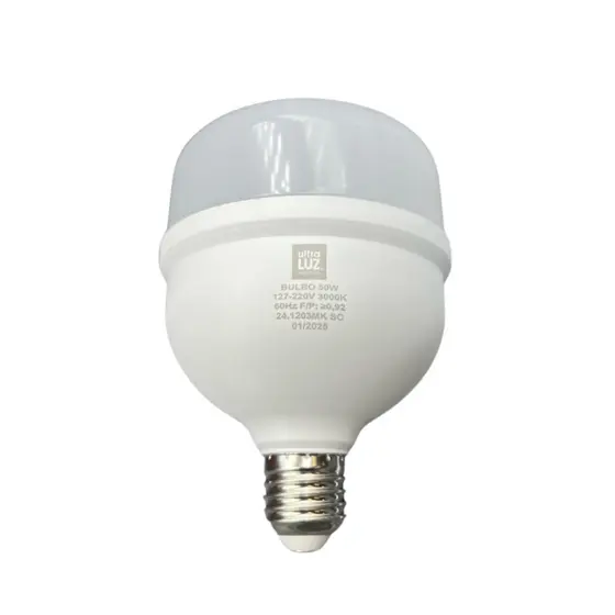 Lâmpada LED Bulbo 50W Alta Potência E27 3000K Branco Quente Bivolt Ultraluz