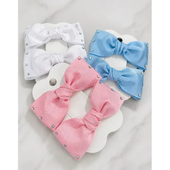 Par de laço para meninas com strass 8 cm laço infantil