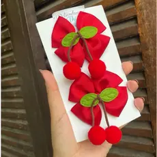 Par de laço cereja - laço infantil com cerejas - cerejinhas vermelhas - cherry
