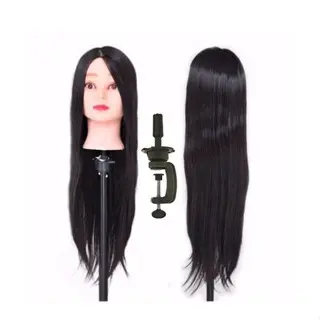 Cabeça Para Treino Corte e Tranças 100% Sintética Castanho Escuro + Suporte de Mesa
