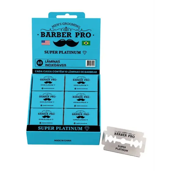 60 Lâminas De Barbear Super Platinum Blue Inox BarberPro