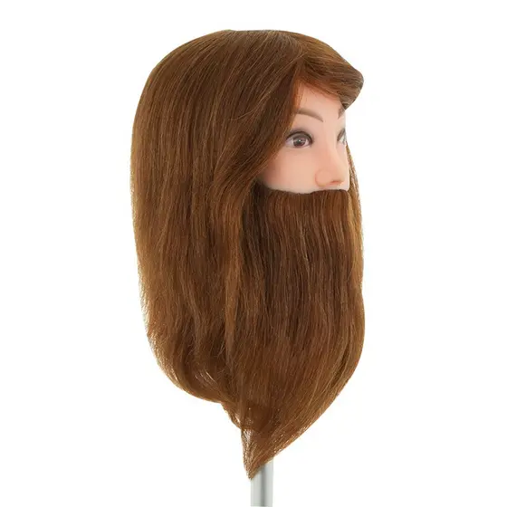 Cabeça de Treino Manequim Masculino 100% Natural c/ Barba + Suporte de Mesa