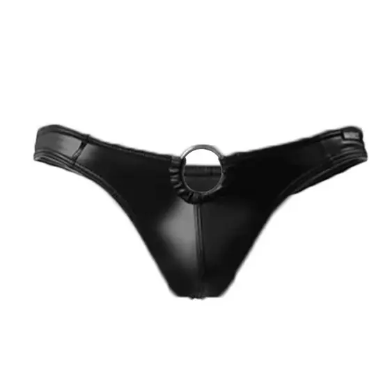 Cueca Calcinha Couro Masculina Fio Dental Com Argola Metal
