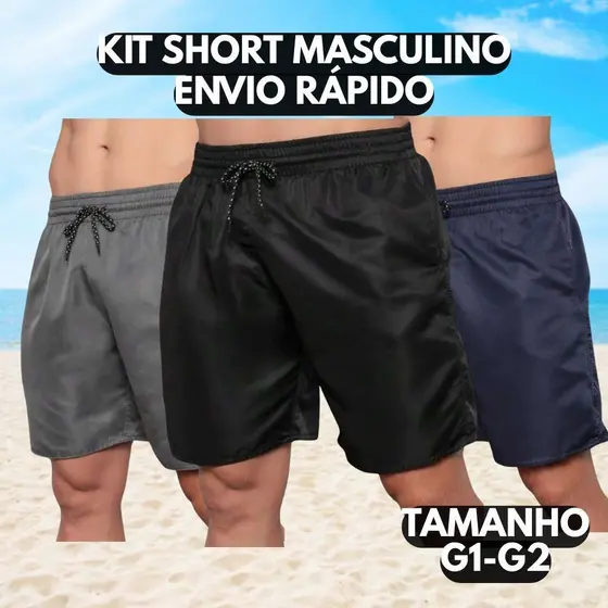 KIT 3 Short Tactel Masculino Grosso Mauricinho Praia Piscina Secagem Rápida Academia Bermuda Verão Bermuda Masculina