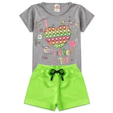 Conjunto Feminino Infantil Verão, com estampa Pop It Tam 1 ao 14 anos