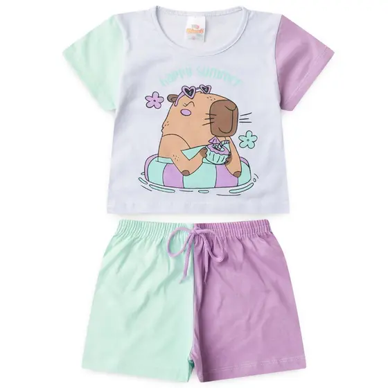 Conjunto Infantil Feminino verão Capybara Tam 1 ao 14 anos