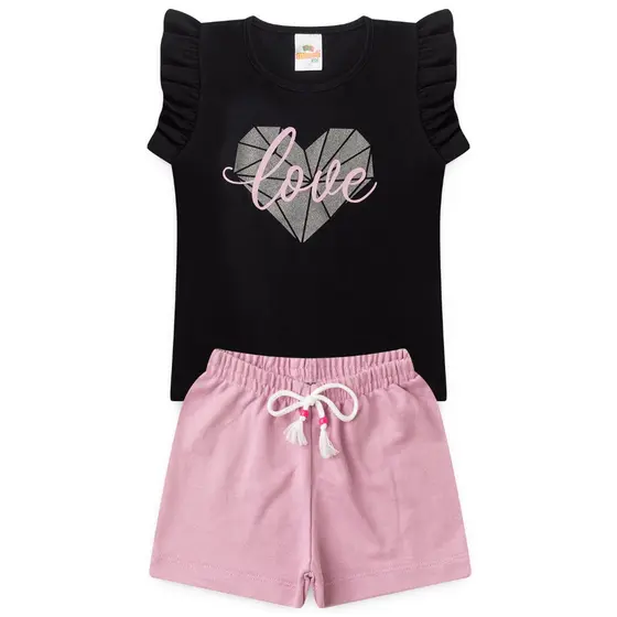 Conjunto Infantil Feminino Silk Coração Tam 2 ao 14 anos