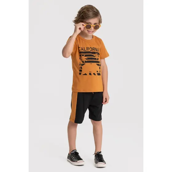Conjunto Masculino bermuda recorte 2 a 14 anos