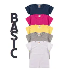 Camiseta Básica Lisa Feminina Tam 1 ao 14 anos.