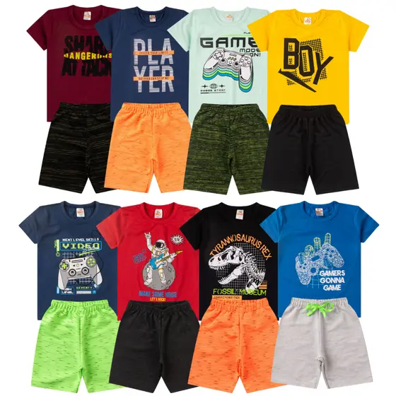 Kit Contendo 8 Peças com Estampas e Cores Variadas Tam 1 ao 14 anos.