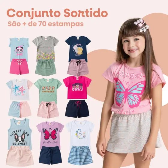 Kit 4 Peças com Estampas e Cores Variadas  Tam 1 ao 14 anos.