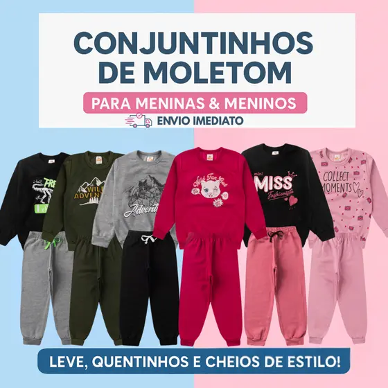 Conjunto moleton masculino e feminino de inverno infantil  moda infantil barato
