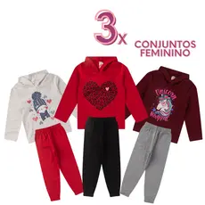 Kit 3 Conjunto moleton infantil feminina de inverno com calça infantil de moleton peluciado roupas infantis baratas.