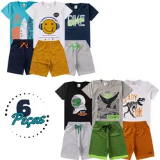 Kit Contendo 6 Peças com Estampas e Cores Variadas Masculino Tam 1 ao 14 anos.